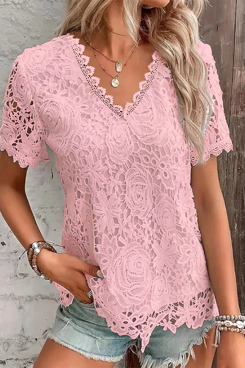 Zaira® | Elegant Floral Lace V-Neck Blouse - Image 2