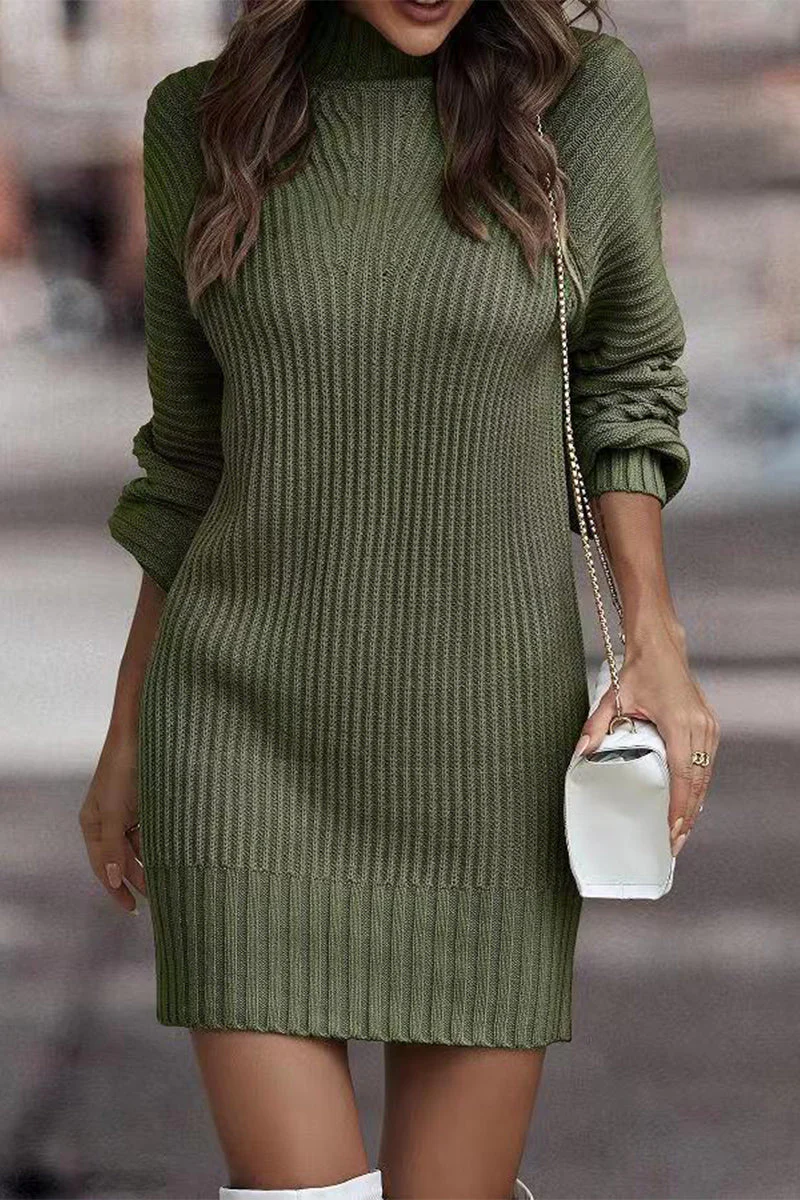 Sara | Casual solid patchwork dresses with turtleneck and one tier skirt - Image 11