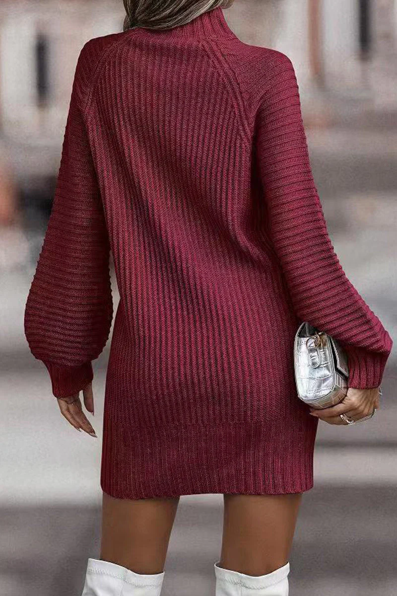 Sara | Casual solid patchwork dresses with turtleneck and one tier skirt - Image 3
