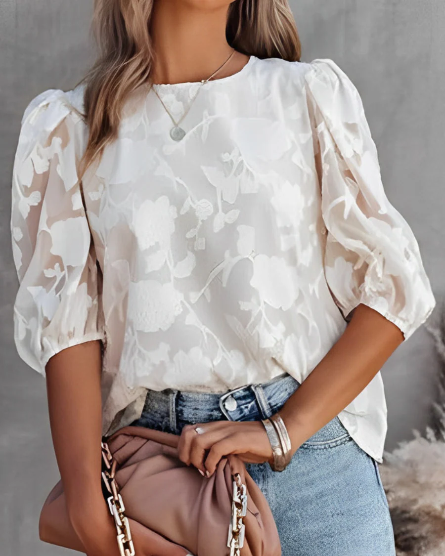 Sara | Elegant Floral Blouse With Puff Sleeves - Image 5