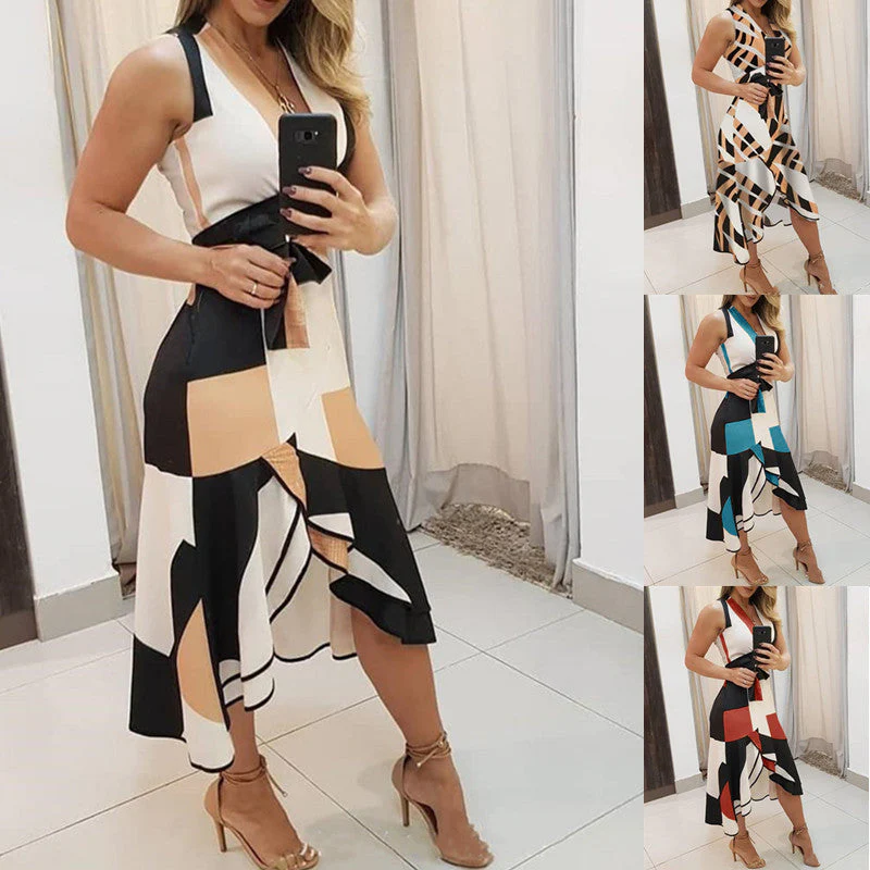 Zenaida® | Women'S Asymmetric Midi Dress With Graphic Pattern And Elegant Waist - Image 2