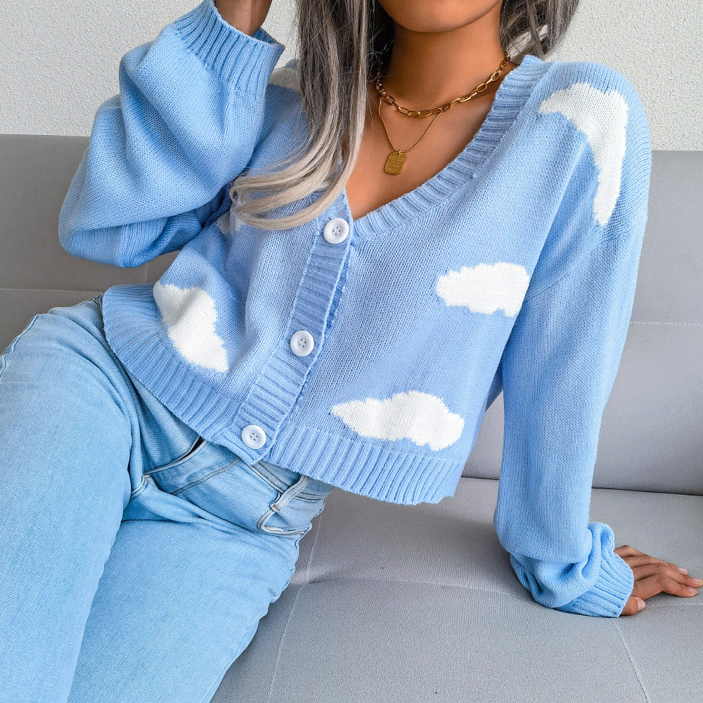Zoe | Short cardigan with a cloud pattern