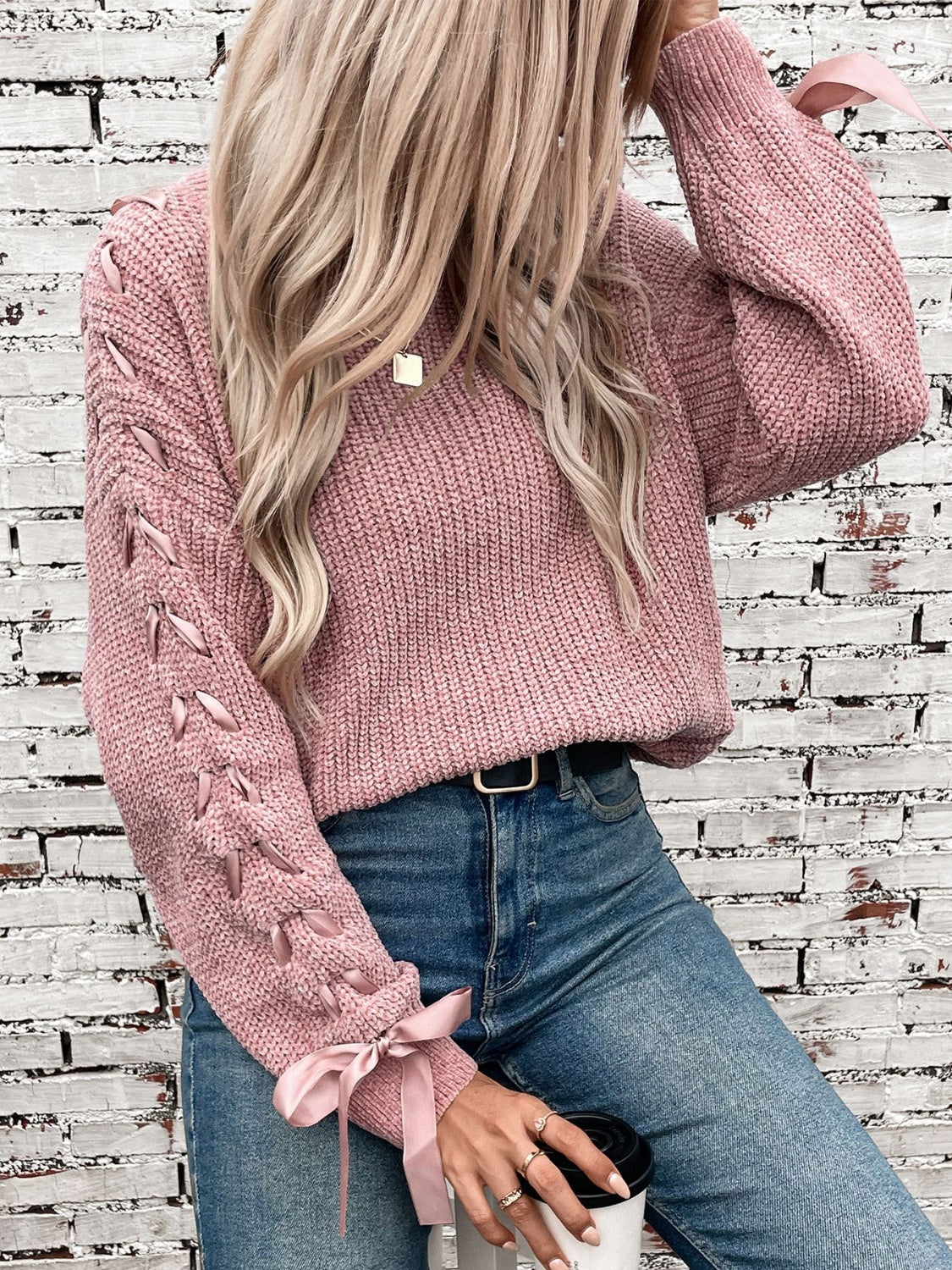 Zulema | Long-sleeved pullover with a lace-up crew neck - Image 4