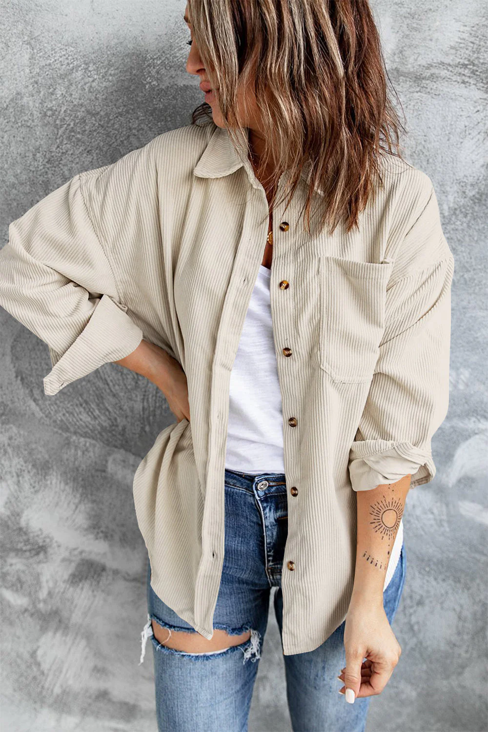 Zuleyka | Buttoned, drop shoulder jacket with collar and collar