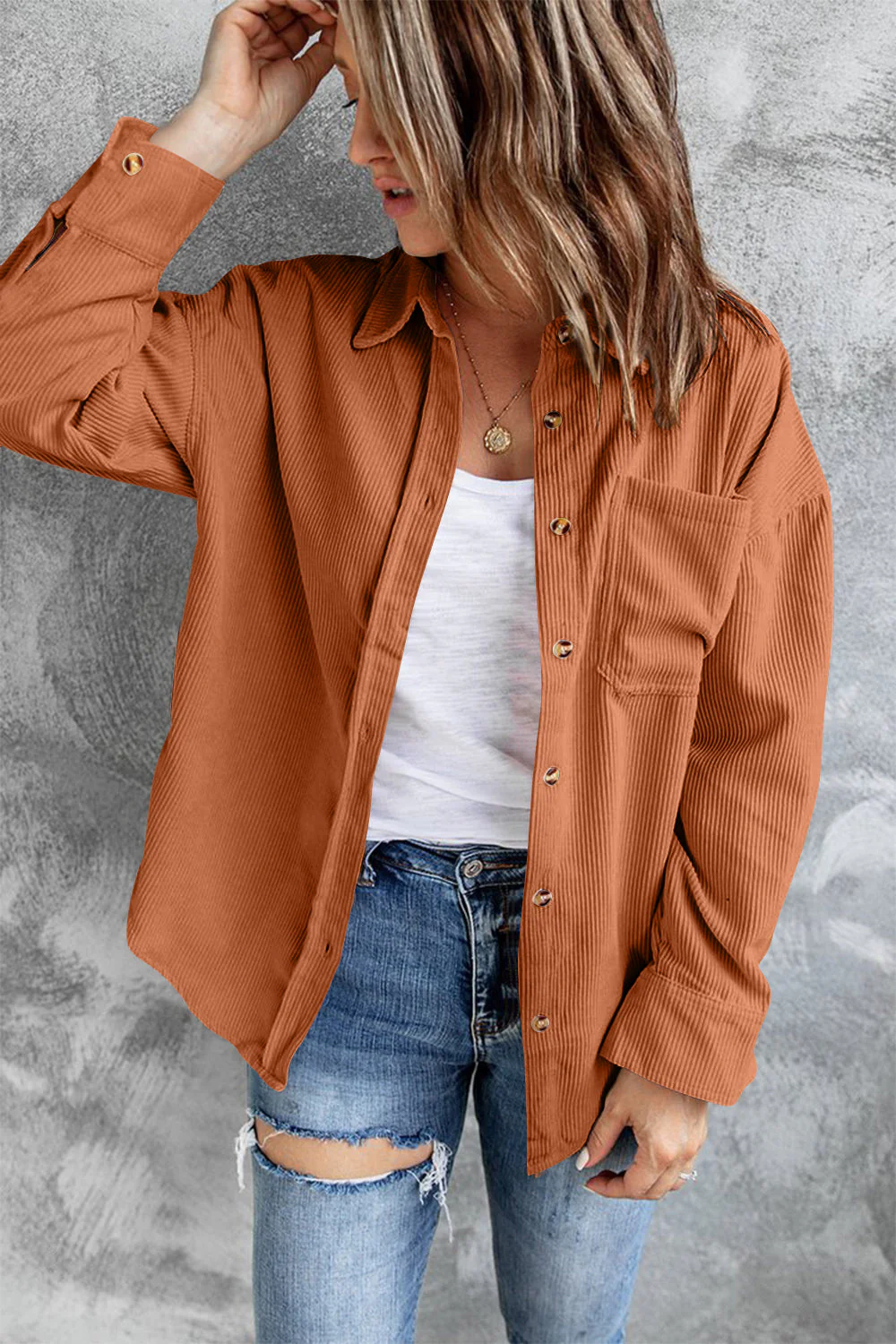 Zuleyka | Buttoned, drop shoulder jacket with collar and collar - Image 5