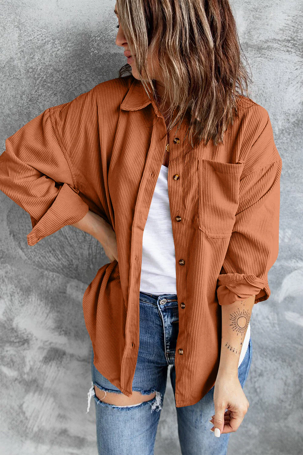 Zuleyka | Buttoned, drop shoulder jacket with collar and collar - Image 6