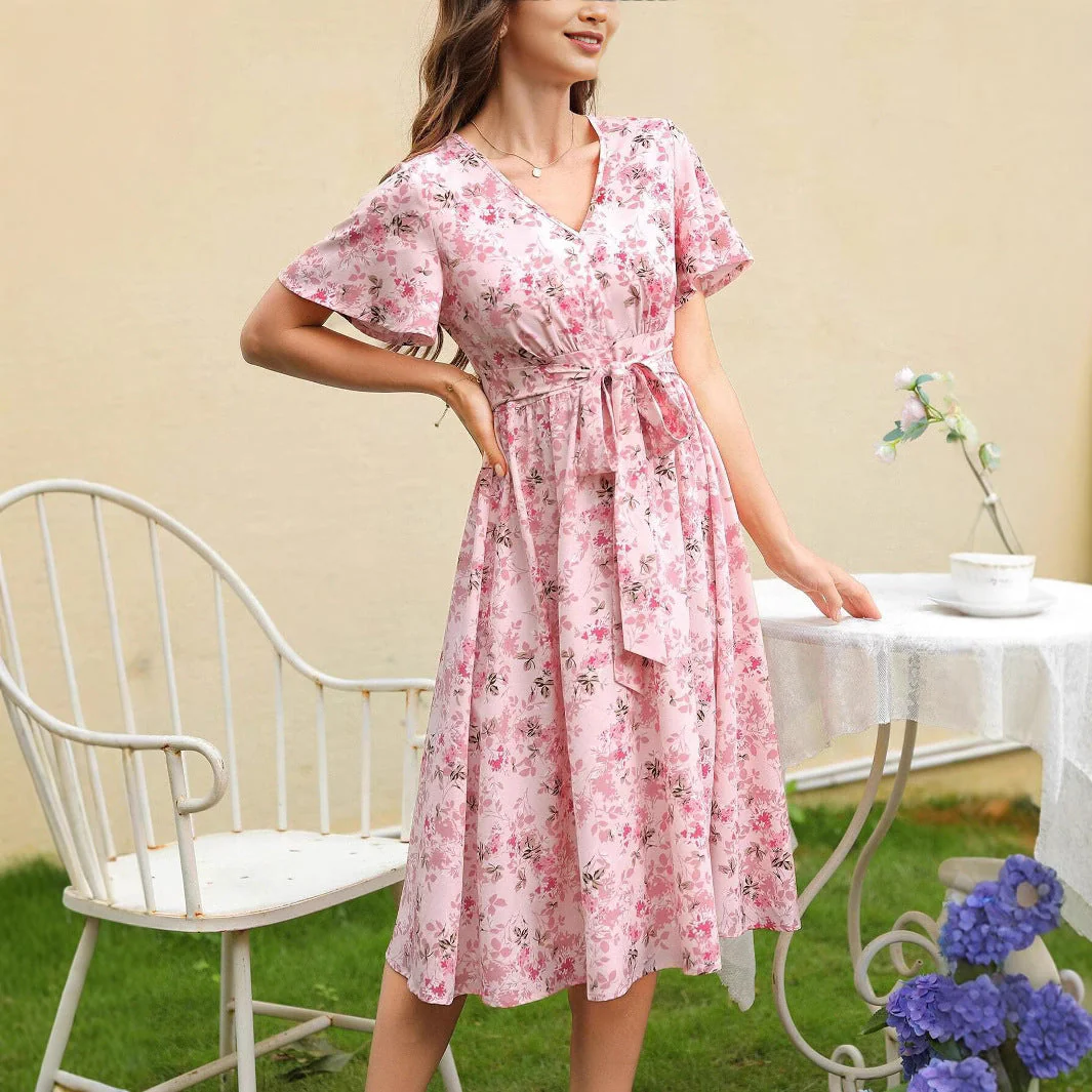 Zuleyka® | Women'S Floral Dress With V-Neck And Tailored Tie Belt - Image 3